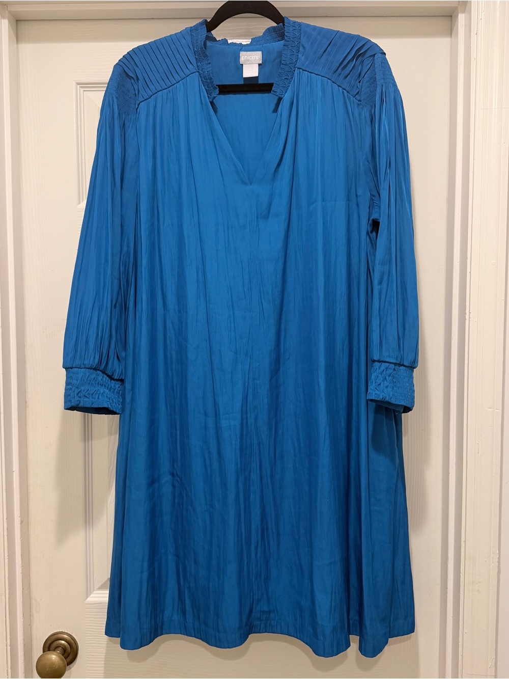 Chicos Short Popover Crinkle Pintuck Dress size 3